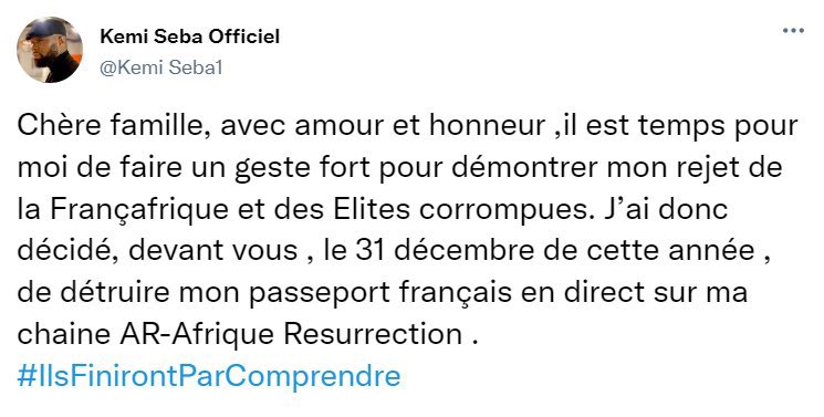 KemiSeba1's tweet photo. J’apprends par un énième montage bidonnnn des services français et de leurs esclaves ouatarristes ,que j’aurais dit que je détruirai mon passeport le 31🤣.Le simple fait que vous soyez obligés de créer de faux messages attestent que vous avez peur des déplacements que je fais https://t.co/9VjxUezBOK