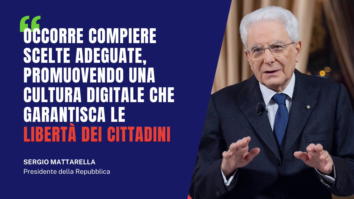 Il Presidente della Repubblica Sergio Mattarella: "La quantità e la qualità dei dati, la loro velocità possono essere elementi posti al servizio della crescita delle persone e delle comunità" <a href="/Quirinale/">Quirinale</a>
#GarantePrivacy [1/2]