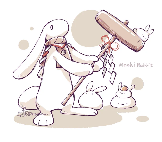 もちうさぎ、ゆきうさぎ、りんごうさぎ 3匹の各単体絵。うさぎモチーフのものから発想してキャラクターになりました  