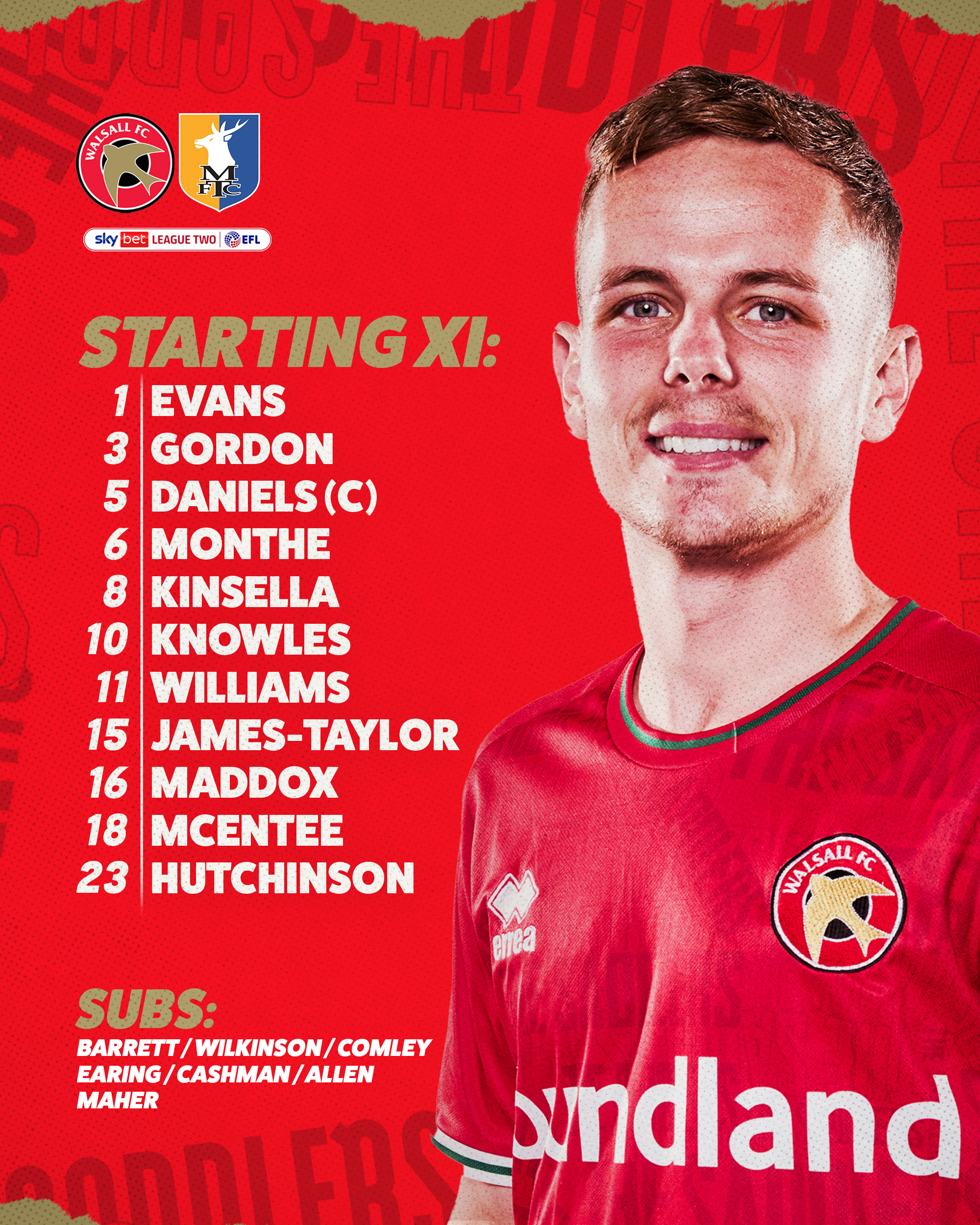 Walsall FC Official on Twitter "📋𝗧𝗘𝗔𝗠 𝗡𝗘𝗪𝗦📋 🥁 Introducing the starting