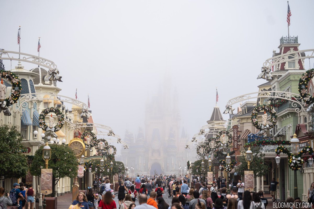Blog_Mickey's tweet image. Welcome to 2023 and a foggy Main Street USA at Magic Kingdom!