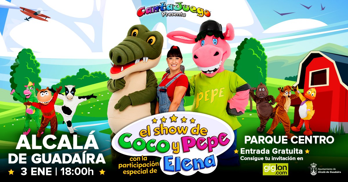 CantaJuegos's tweet photo. Os esperamos en el #ParqueCentro de #AlcaláDeGuadaíra el 03/01 a las 18:00 para disfrutar de nuestro espectáculo #ElShowDeCocoYPepe 😊
#CantaJuegos #CantaJuego #Teatromusical #MusicaInfantil #Musica #Teatro #CocoYPepe #Coco #Pepe https://t.co/9DKGJbcMAX