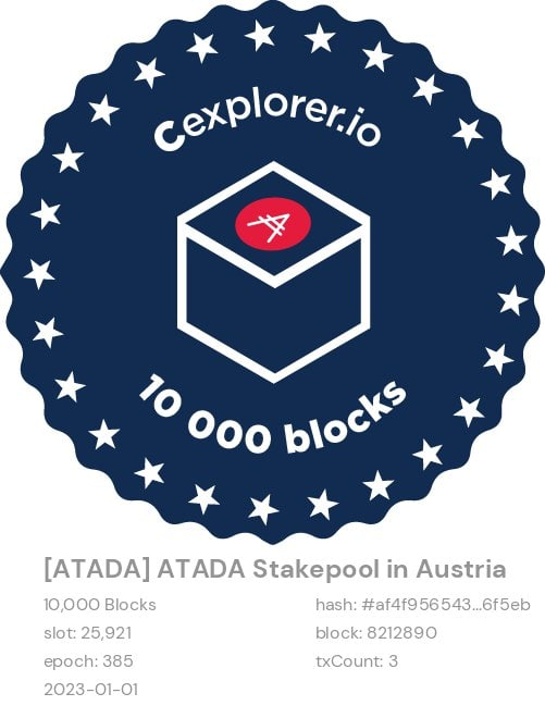 ATADA_Stakepool's tweet photo. And we're starting 2023 with a BANG 💥
ATADA crossed the 10.000 blocks milestone!
Woohoo... 🥳👏
Thank you very much to each and every one of you who is with us on this journey.🙏
We wish you all a wonderful New Year! 😍
#Cardano #Stakepool #ATADA #ATAD2 https://t.co/6ANgvVNcvZ