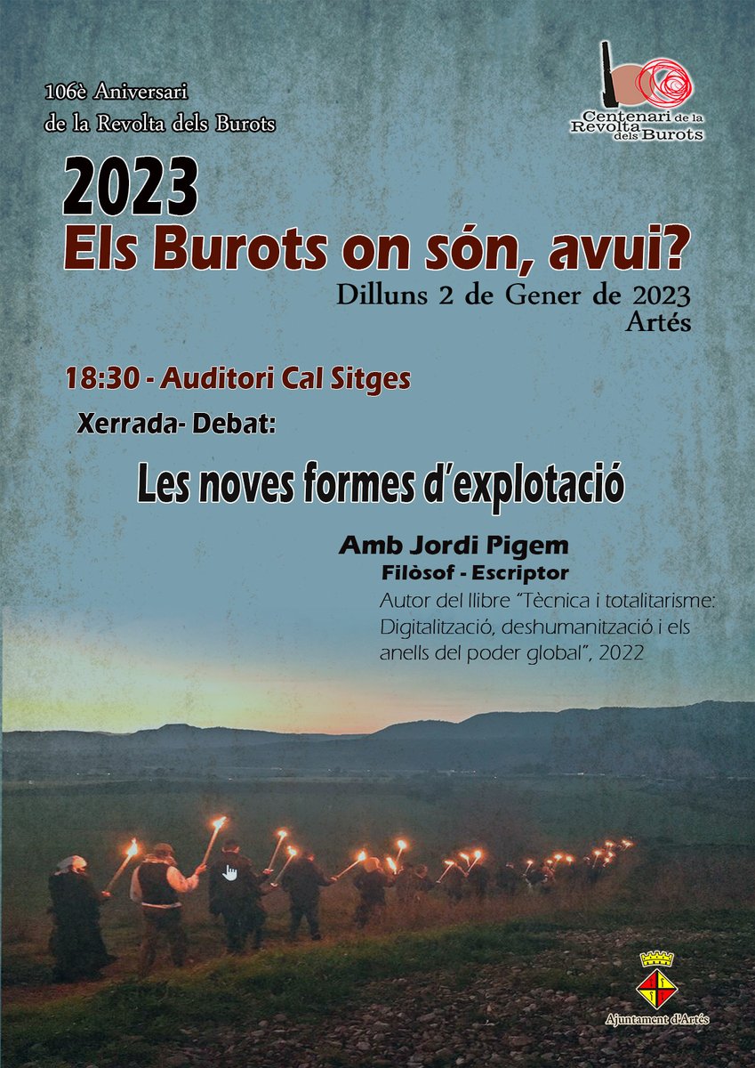 FragmentaEd's tweet photo. 📅 Demà dilluns 2 de gener 🕑 18:30h 

👉 Les noves formes d’explotació. Conferència de Jordi Pigem: https://t.co/seA7oJn5aF

📍 Auditori Cal Sitges - Artés

💭 @AjuntamentArtes @RevoltaBurots 

📕 Web del llibre 'Tècnica i totalitarisme': https://t.co/yteTqBjhou https://t.co/G519x75k3Q
