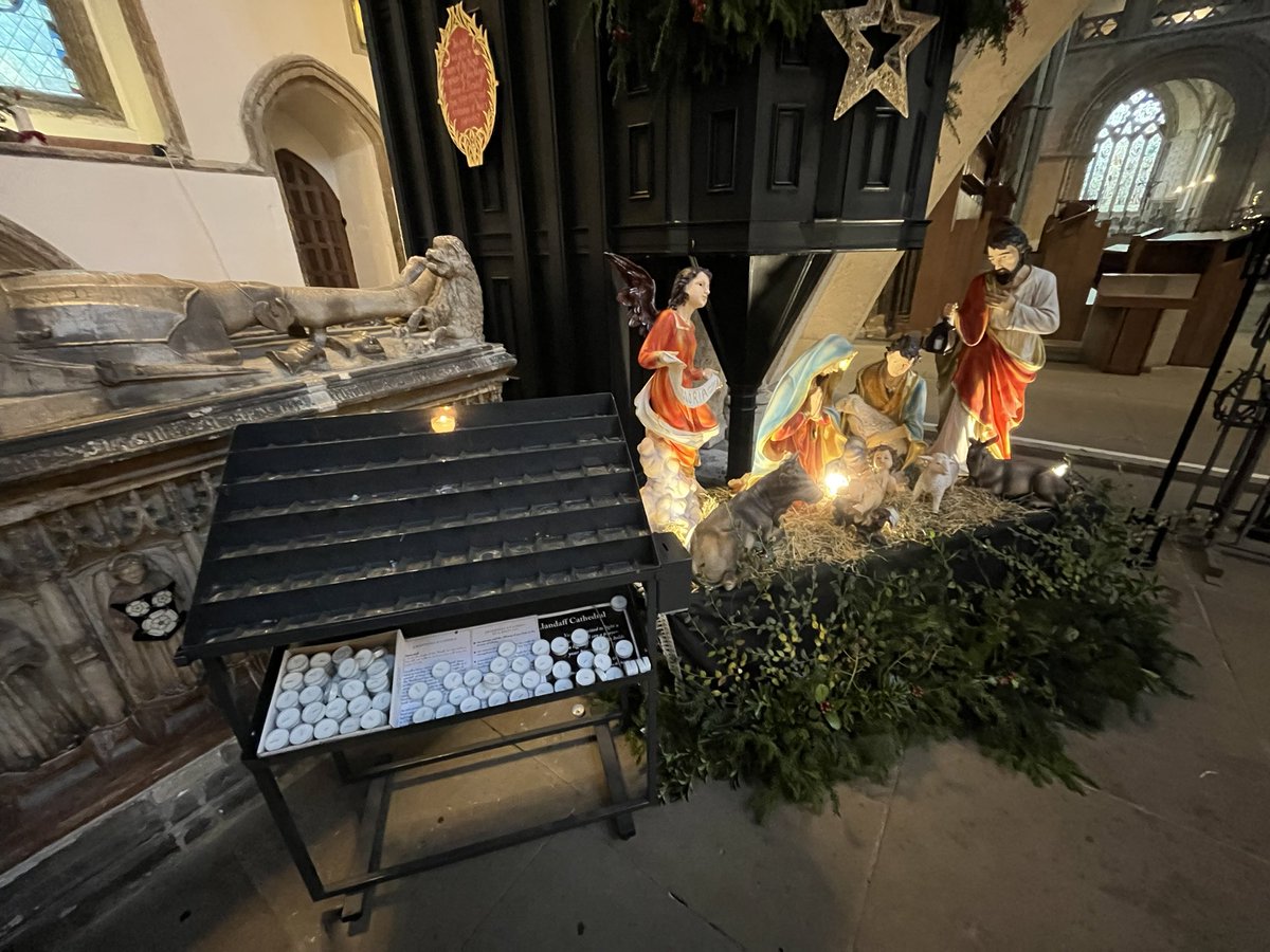 Cardiff friends:
Planning a walk along the Taff today?
Call in at your cathedral and light a candle at the crib.
Dogs welcome!