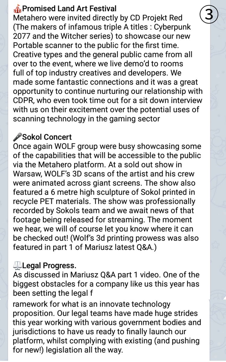 mayo01319's tweet photo. 3/
#Metahero Telegram 1/1 3:45
Community Manager @HeroSOFACLESE
2022 HERO Roundup ①〜③
-The Takeover
-Team overhaul
-The First Portable Scanner & Optimization
-Sony increasing production
-Promised Land Art Festival
-Sokol Concert
-Legal Progress
$HERO #WolfGroup https://t.co/rbEMUSYCKf