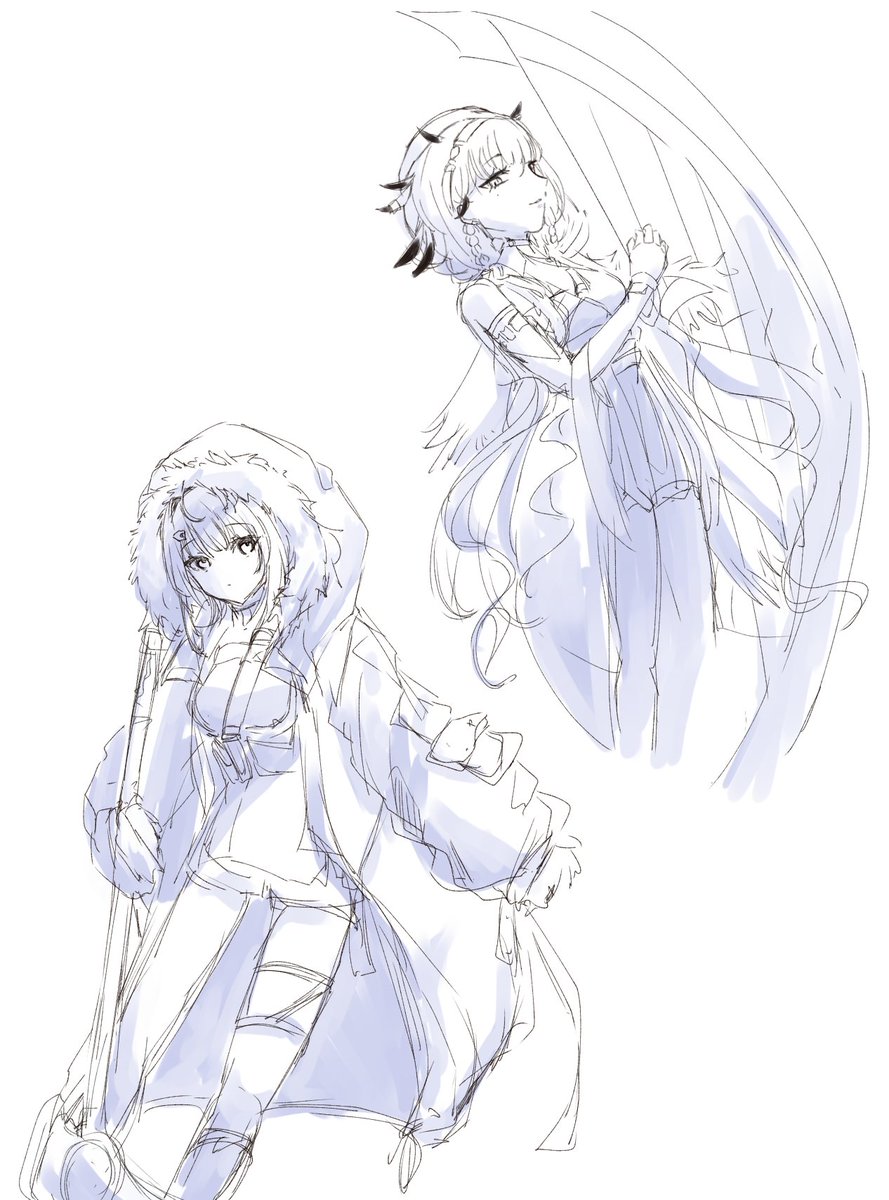 la pluma (arknights) 1girl scythe fur-trimmed hood sketch hood holding white background  illustration images