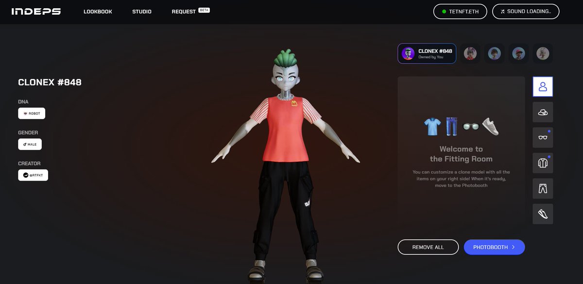 Tetphilosopher's tweet photo. Thank you @SVNT_MIN for setting my robot to @IN_DEPS ! This is AWESOME❤️🔥
@RTFKT @RTFKTcreators
INDEPSというサイトでCloneの3Dデータを提出して着せ替えができるようになります! https://t.co/JeFryL7iaC