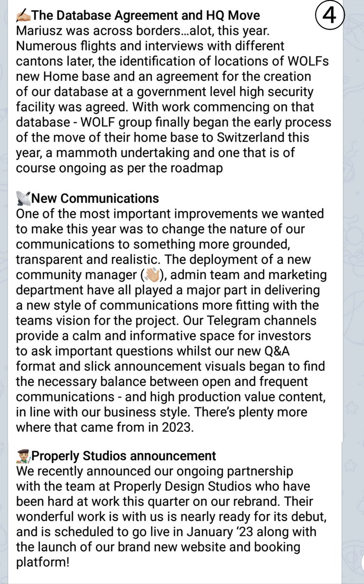 mayo01319's tweet photo. 4/
#Metahero Telegram 1/1 3:45
Community Manager @HeroSOFACLESE
2022 HERO Roundup ④⑤
-The Database Agreement & HQ Move
-New Communications
-Properly Studios announcement
-Avatar app development & a new Technological Partner
-White Paper
$HERO #WolfGroup https://t.co/5bUUru2sK6