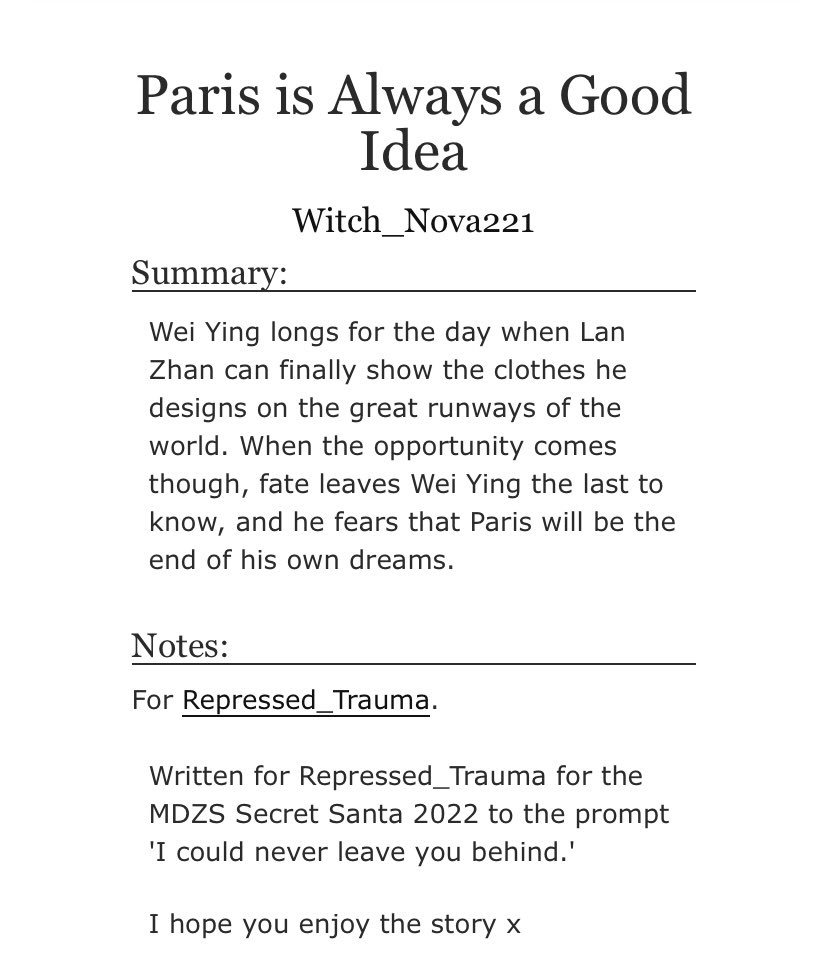 LizzyMontWrites's tweet photo. The reveals have happened and my story for @mdzssecretsanta is ‘Paris is Always a Good Idea’ 

https://t.co/iGeK1xJXFI https://t.co/hpBkpYrnVa