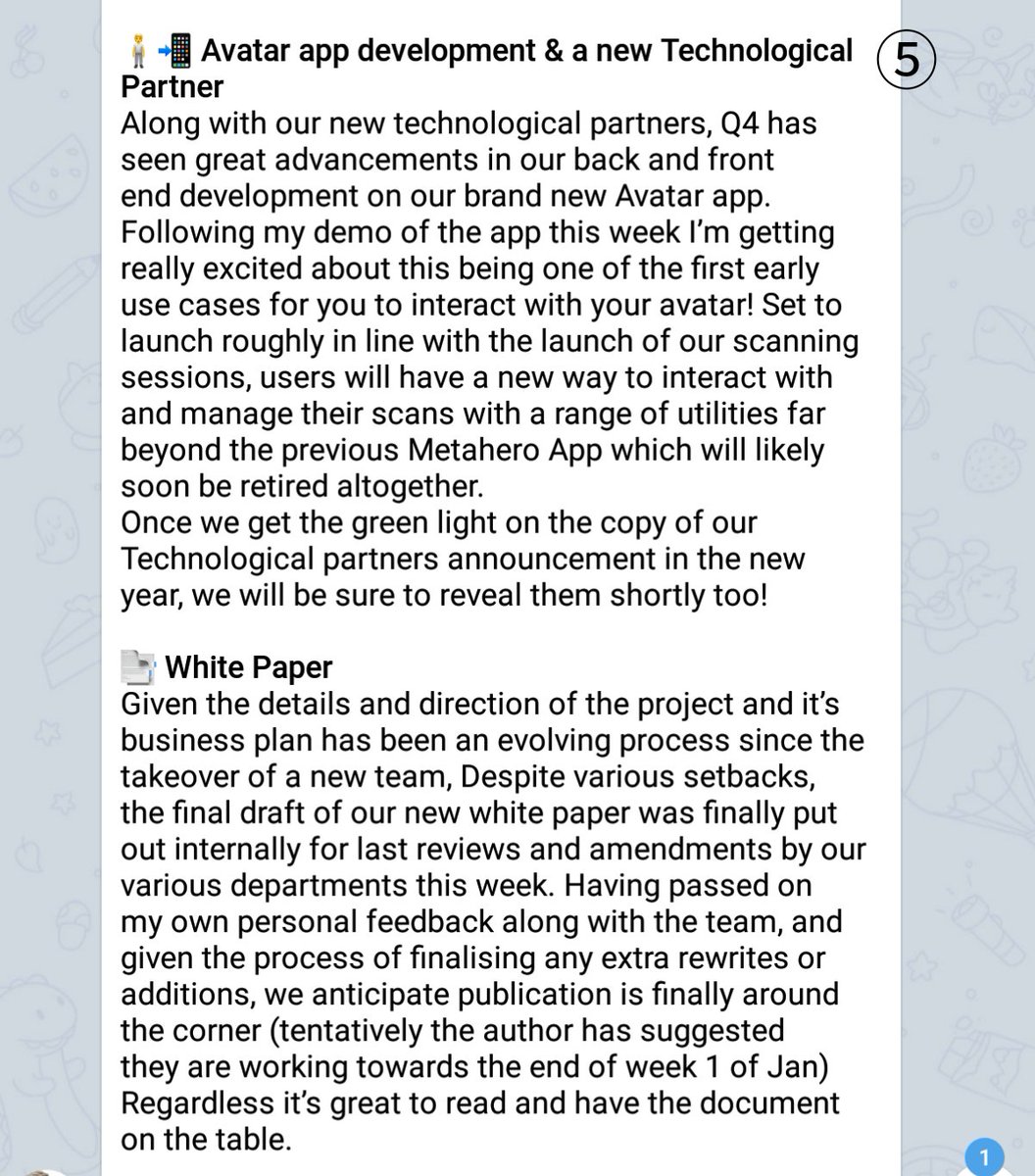 mayo01319's tweet photo. 4/
#Metahero Telegram 1/1 3:45
Community Manager @HeroSOFACLESE
2022 HERO Roundup ④⑤
-The Database Agreement & HQ Move
-New Communications
-Properly Studios announcement
-Avatar app development & a new Technological Partner
-White Paper
$HERO #WolfGroup https://t.co/5bUUru2sK6