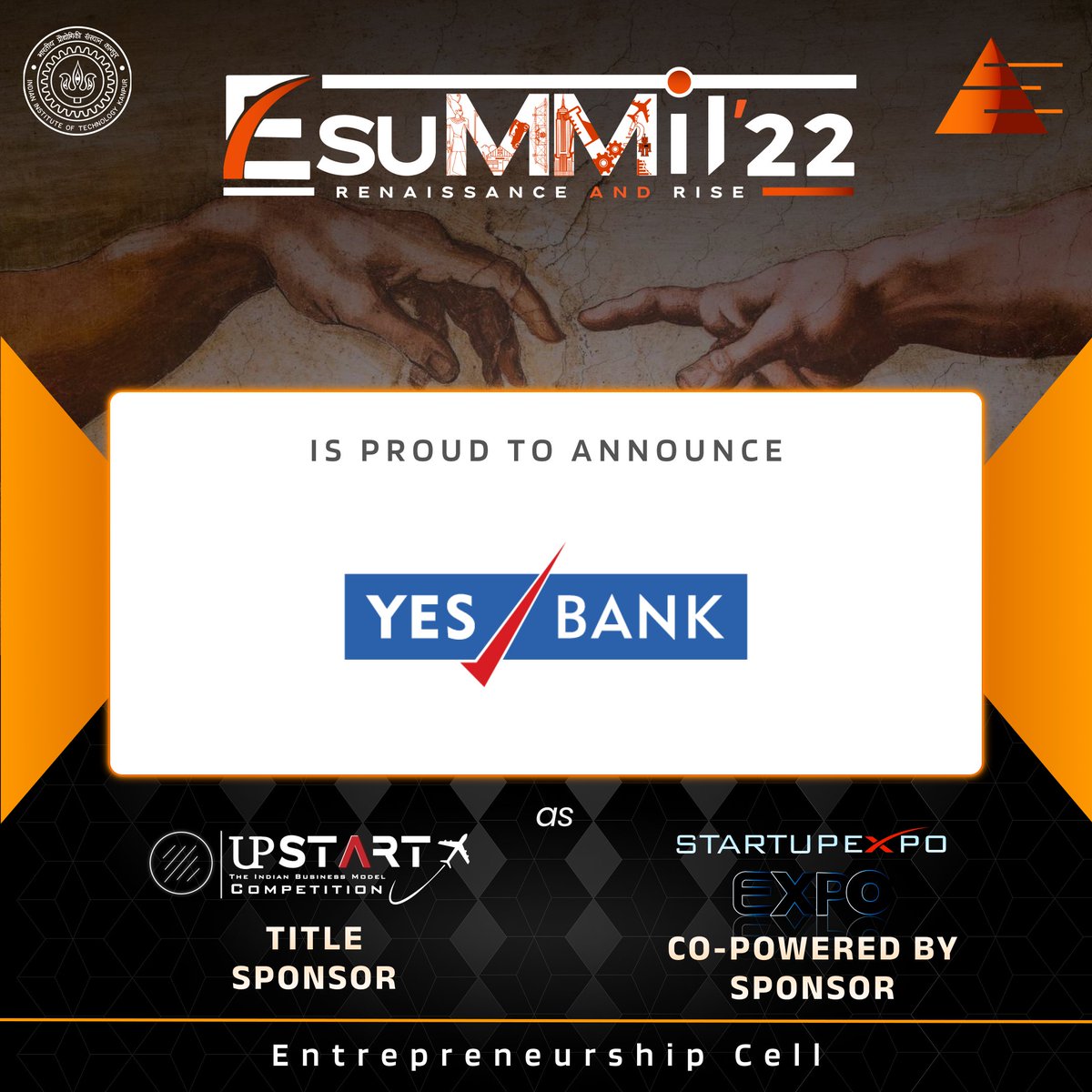 E-Cell IIT Kanpur is thankful to Yes Bank for being the Title Sponsor of UpStart.

We are also proud to share that Startup Expo: Paradigm of Possibilities is co-powered by Yes Bank.

"Experience Our Expertise" with <a href="/YESBANK/">YES BANK</a> at E-Summit'22.
#ecelliitk #iitkanpur #yesbank #esummit