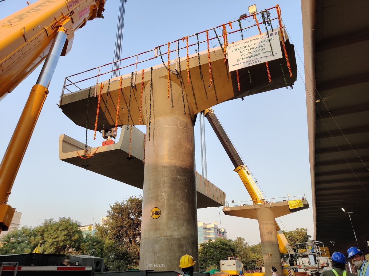 HardeepSPuri's tweet photo. Construction of 65km long 4th phase is under progress. It includes India's first ring Metro corridor, DMRC's 5th bridge over Yamuna & multiple double-decker rail & road viaducts. #DelhiMetro has also maintained an impeccable safety record & has operated with over 99% punctuality. https://t.co/eSncpoV1WO