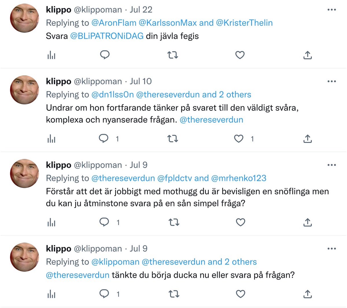 svtskipper's tweet photo. @Realmadridplace @luulubuu @kochauf @Viltmaestare @kattluckevakten @BLiPATRONiDAG @AdvokatEmma @FilosofenNils @nittonfemton @mrhenko123 @kwasbeb @mathiasced @kattvakten @Krister111 @SuffyBummers_ @hoverboardist @Diggusbickus42 @bilaaan1 @MrSimon1234 @thereseverdun @LoanSundman @bongoprophet @SLLSthlm @GanglandTranas @BummySuffers @fredagspeppen @tjockpandann @NormernasHeldag @klippoman @Aronbaron94 @fpldctv @Johanna87996771 @meanrock33 @kanelbullensdag @SimDalek @snapphanehyndan @Nabko10 @MayorOfCarcosa @LottieKristina @kokosemojim @Mannenmannenma1 @HogreH @ForrisonHard0 @AdamCar22123655 @olssonskor @jonas_hallen @BLiPATRONiMORRN Just det ja! @thereseverdun, @aronflam och @myrannosaurus är heta ämnen som Axel och Henko diskuterar om och med sina trollkonton 😆 https://t.co/wHcfggajAC