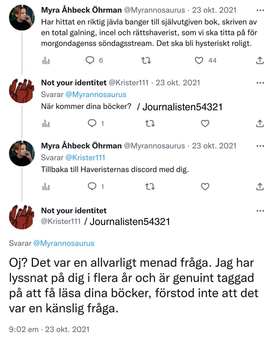 svtskipper's tweet photo. @Realmadridplace @luulubuu @kochauf @Viltmaestare @kattluckevakten @BLiPATRONiDAG @AdvokatEmma @FilosofenNils @nittonfemton @mrhenko123 @kwasbeb @mathiasced @kattvakten @Krister111 @SuffyBummers_ @hoverboardist @Diggusbickus42 @bilaaan1 @MrSimon1234 @thereseverdun @LoanSundman @bongoprophet @SLLSthlm @GanglandTranas @BummySuffers @fredagspeppen @tjockpandann @NormernasHeldag @klippoman @Aronbaron94 @fpldctv @Johanna87996771 @meanrock33 @kanelbullensdag @SimDalek @snapphanehyndan @Nabko10 @MayorOfCarcosa @LottieKristina @kokosemojim @Mannenmannenma1 @HogreH @ForrisonHard0 @AdamCar22123655 @olssonskor @jonas_hallen @BLiPATRONiMORRN Just det ja! @thereseverdun, @aronflam och @myrannosaurus är heta ämnen som Axel och Henko diskuterar om och med sina trollkonton 😆 https://t.co/wHcfggajAC