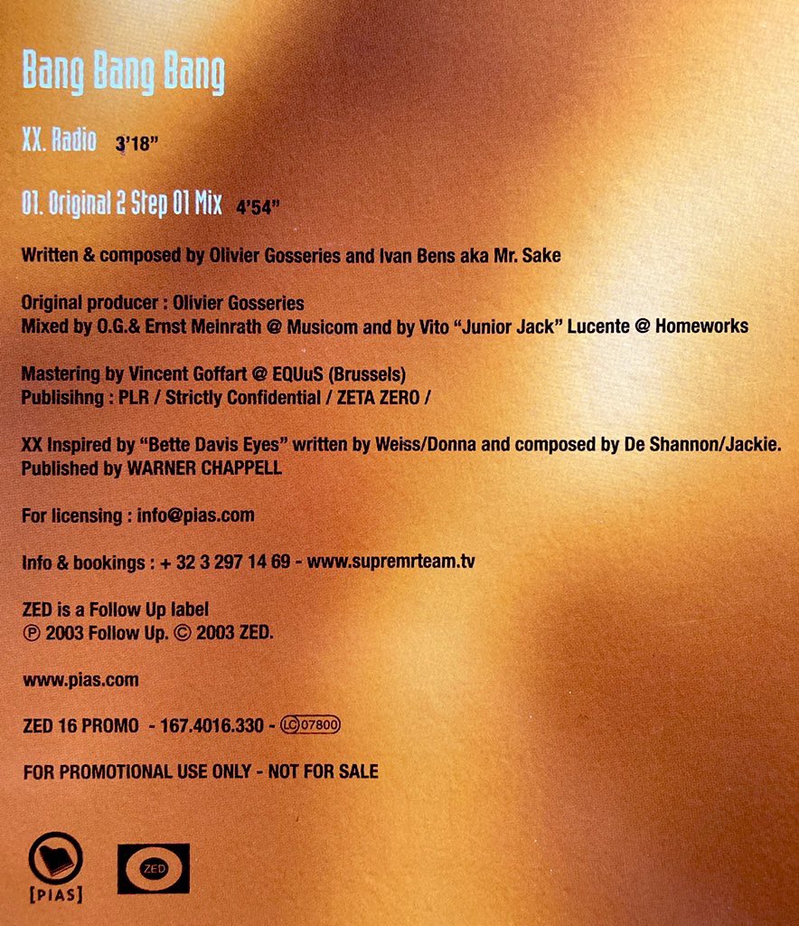 OGosseries's tweet photo. Il y a tout juste 20 ans, le 2 janvier 2003, sortait ce disque produit par mes soins avec #DJSake aux ‘vocals’ et l’ami @DJDADDYK en face B avec un remix de classe mondiale🇧🇪 #BangBrothers #oliviergosseries https://t.co/wvbC94XYZd