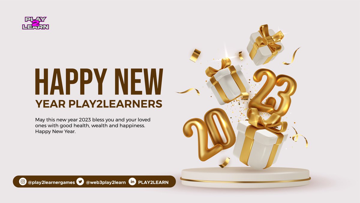 Web3Play2Learn's tweet photo. HAPPY NEW YEAR 

Hey Play2Learners,

The Past Year Has Been a Great Success Because of Your Support and contribution towards our project and product.
We Wish You a Healthy and Prosperous New Year with lots of fun and energy for more GAMES 😉

#crypto #blockchain #Web3Play2Learn https://t.co/xIF0n3l9l6