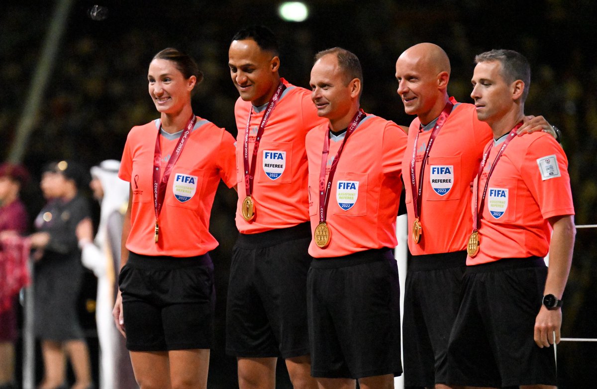 KSeitz5's tweet photo. @FIFAWWC Not only did we have a trio of women referee at the World Cup Qatar, we also had women on stage in the final matches.  Quality refereeing recognized no matter the gender!  Amazing step forward https://t.co/UONSMap5WB