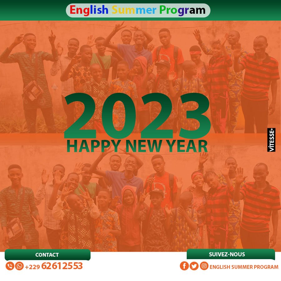 ESPPage's tweet photo. Nous vous souhaitons une parfaite Année 2023.
Pour les Vacances, nous avons conçu un programme inédit pour vos Enfants. 
Restez connectés ! 
Global Communication/ @PlusDeVitesse
Global Consulting/ @TresorLink

#EnglishSummerProgram 
#VitessePlus 
#TresorLink 
#Benin 
#NewYear https://t.co/9Bz9TSGip3
