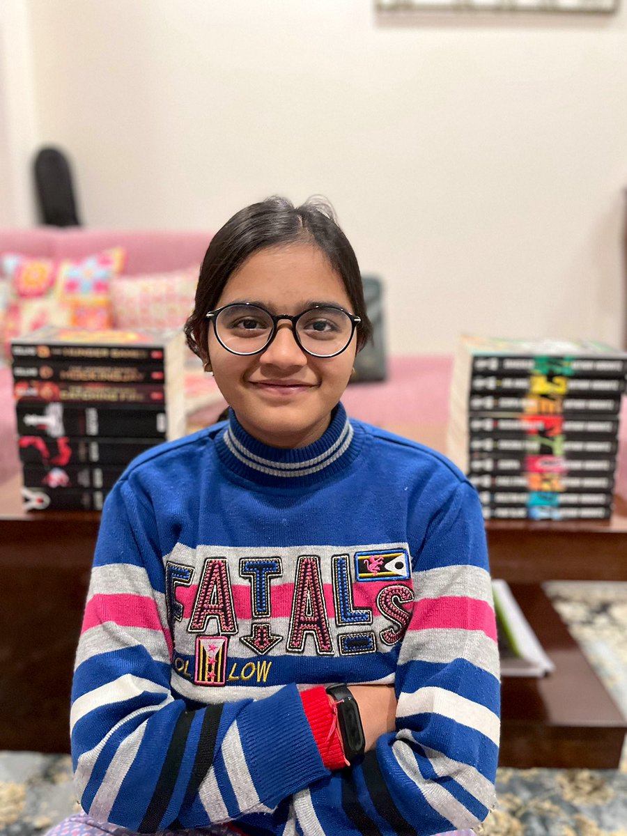 Meet my sweet li’l Aishwaryaa ‘bookworm’ Anand (class 8)! In 2022, she read 50 books, approx 14000 pages, 38.50 lakh words! That’s incredible👌 Reading acts like a rock-solid foundation for future of our children. पढ़ेगी बेटी तो बढ़ेगी बेटी 👨‍👩‍👧 #BookLover #BookTwitter