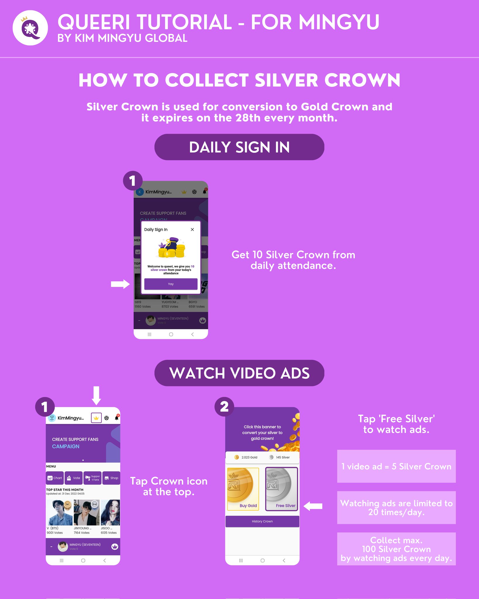 Kim Mingyu Global on Twitter "[HOW TO COLLECT SILVER CROWN] Silver