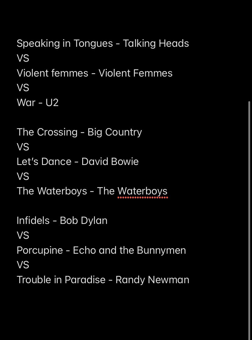 Numbers 1 and 2 are absolutely nailed on for my #5albums83. After doing my research I’m down to 9 albums for the final 3 spots Some quality listening to look forward to this week