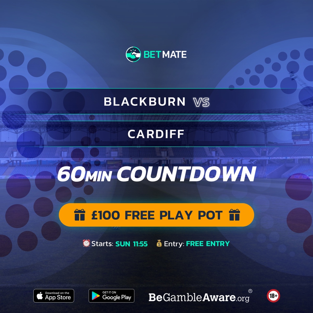 betmate_app's tweet photo. 6️⃣0️⃣ 𝗠𝗜𝗡𝗨𝗧𝗘 𝗖𝗢𝗨𝗡𝗧𝗗𝗢𝗪𝗡🚨

🌹BLACKBURN vs CARDIFF🔵

This is your 60-minute alert to pick your team of 7 to compete in our £100 FREE TO PLAY POT

NO DEPOSIT IS NEEDED TO PLAY 🎁

DOWNLOAD NOW

#BLACAR #Blackburn #Cardiff #FantasyFootball

https://t.co/hUnr7DBjff 📲 https://t.co/VYt5lbQnKw