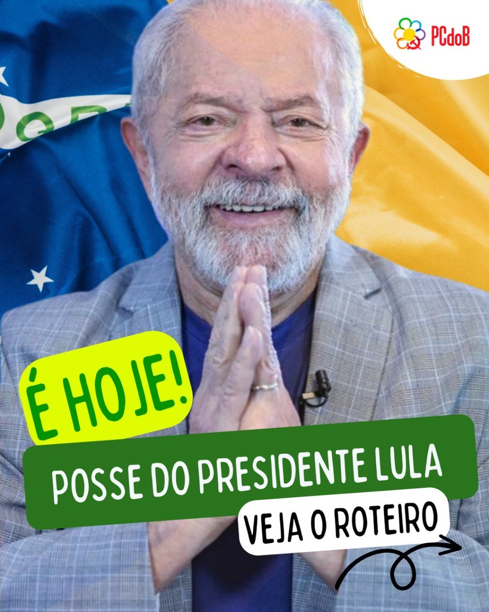 pcdob_oficial's tweet photo. É HOJE, Brasil! Lula e o povo brasileiro vão subir a rampa do Planalto! ❤🇧🇷 CONFIRA o roteiro. 

#PCdoBcomLula #BrasilDaEsperança #BrasilDoFuturo https://t.co/xyiUkaTKM4