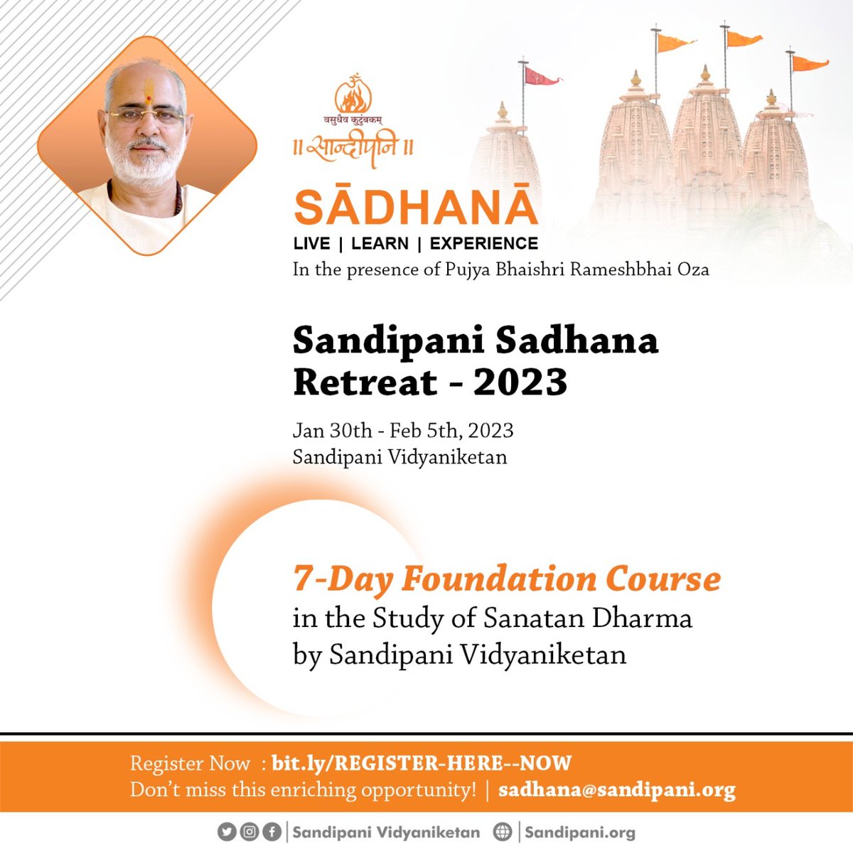 sandipanipbr's tweet photo. Book Your Space to Live, Learn and Experience in 2023!

🔔 Registrations Still OPEN with Limited Availability! 🔔

🌐 https://t.co/IXJToAuBJa

#SadhanaRetreat
#SandipaniVidyaniketan
#LiveLearnExperience https://t.co/mGGDxVcF8m