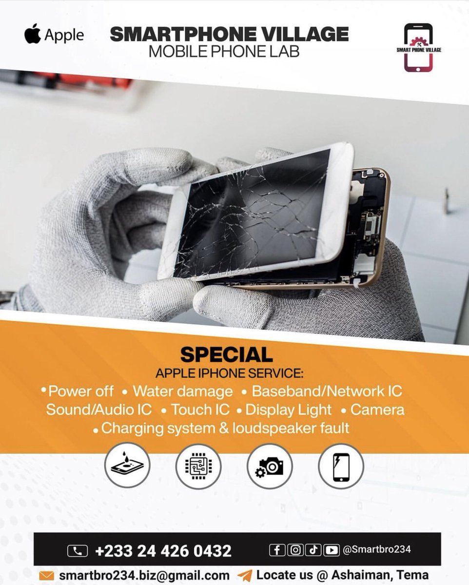 Looking for the Best Smartphones and tablet Repair center in Accra, Tema and Ashaiman.

We are experts. 
Connect with us today on whatsapp or call 0244260432

We Also offer training for hardware and software Repairs training.
Broken screen repair
Inbuilt Battery issues