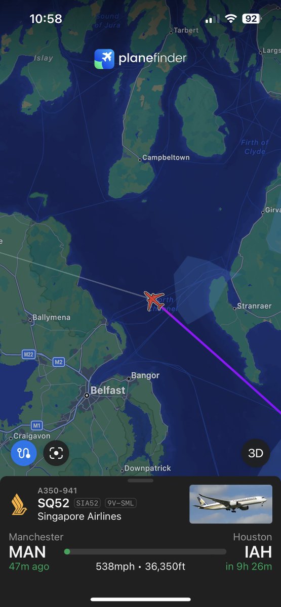 TheSnoopySnoop's tweet photo. #SQ52 🇸🇬 Singapore Airlines
A350 9V-SML
36,350ft (6.8miles), 538mph
After departure from Manchester, routing to Houston.
Taken at a distance of circa 30miles away
#AvGeek #planespotting #aviation #aviationphotography https://t.co/XVfqL3Pj5u