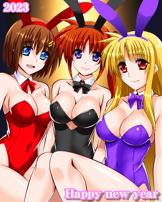 リリカルハッピーニューイヤー☆ #リリカルなのは #巨乳 #おっぱい #フェイト #はやて #なのは #バニーガール  