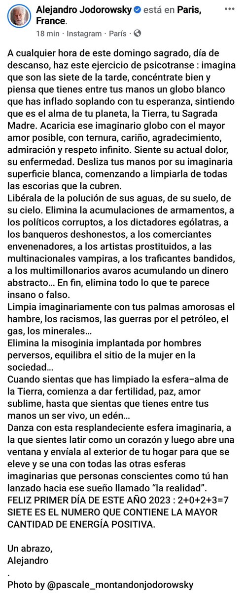 alejodorowsky's tweet image. FELIZ PRIMER DÍA DE ESTE AÑO 2023 : 2+0+2+3=7 
SIETE ES EL NUMERO QUE CONTIENE LA MAYOR CANTIDAD DE ENERGÍA POSITIVA.