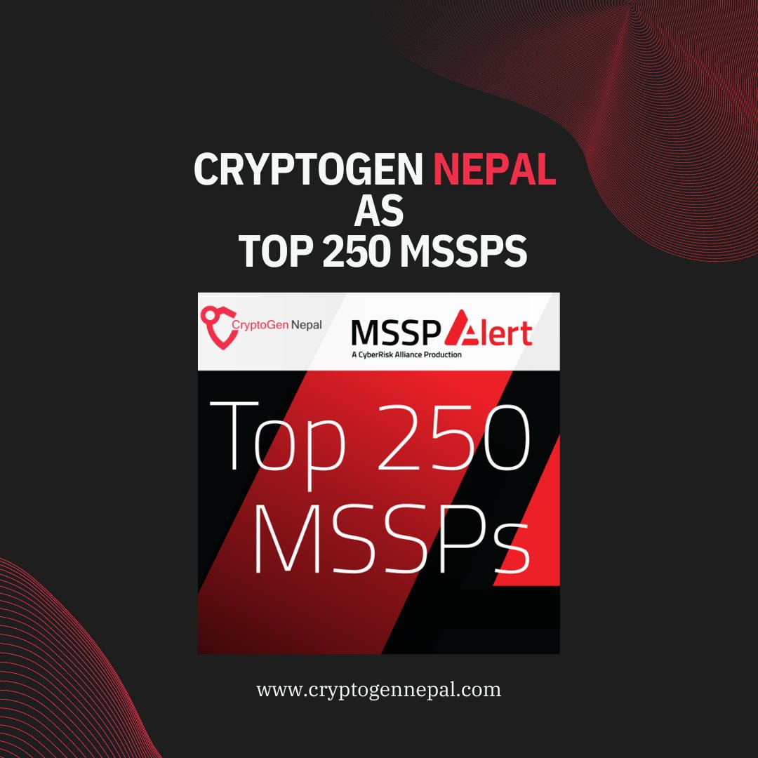 <a href="/cryptogennepal/">CryptoGen Nepal</a> is among #Top250MSSP by <a href="/msspalert/">MSSP Alert</a> 

We are thrilled to share this with all of you and we have a continuous drive to focus on Cyber Security and be the Cyber Security Partner by Choice.

Full story: cryptogennepal.com/blog/msspalert…

#Made4Security #CyberSecurity #MSSP