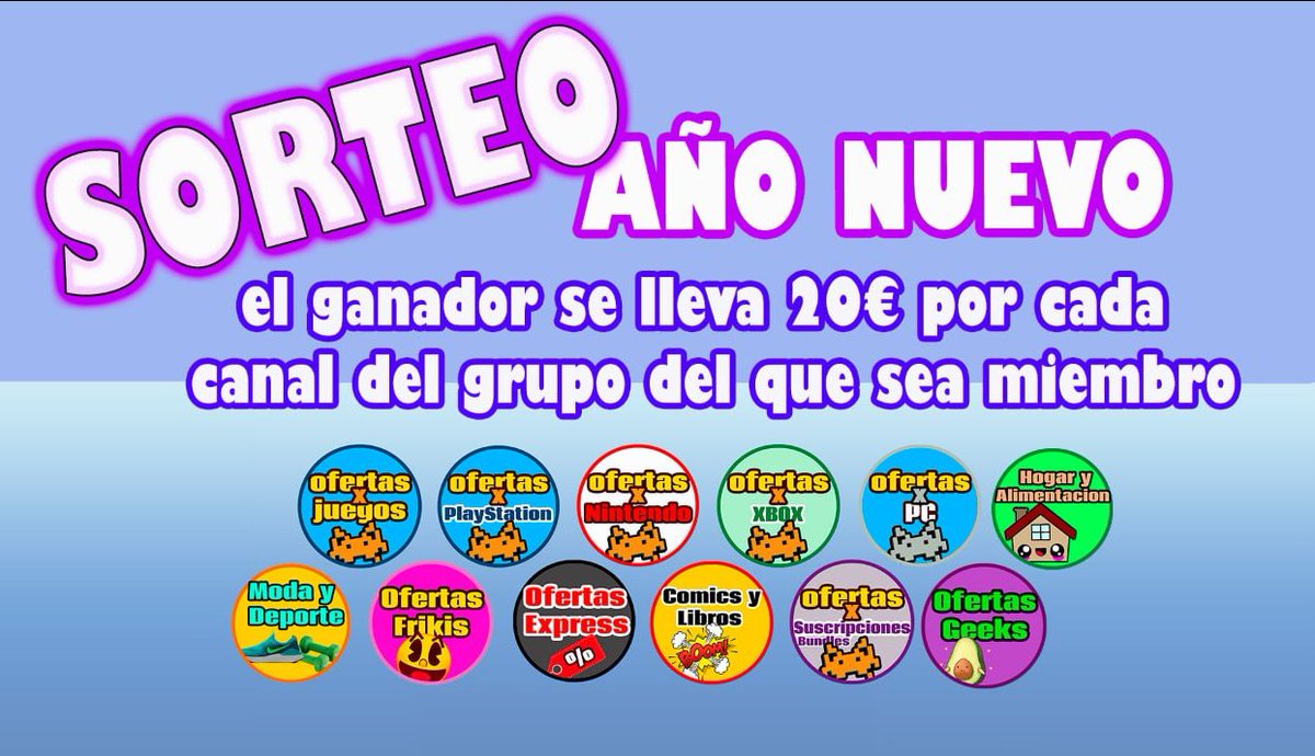 SORTEO AÑO NUEVO <a href="/ofertasXjuegos/">OFERTAS X JUEGOS</a> 

1️⃣RT a este tweet

2️⃣Sígue los canales del grupo:
El ganador se llevará 20€ por cada canal del grupo que siga. Puedes llevarte hasta 240€ en cheque Amazon o saldo en la plataforma que prefieras

Canales del Grupo: t.me/GRUPOofertasXj…