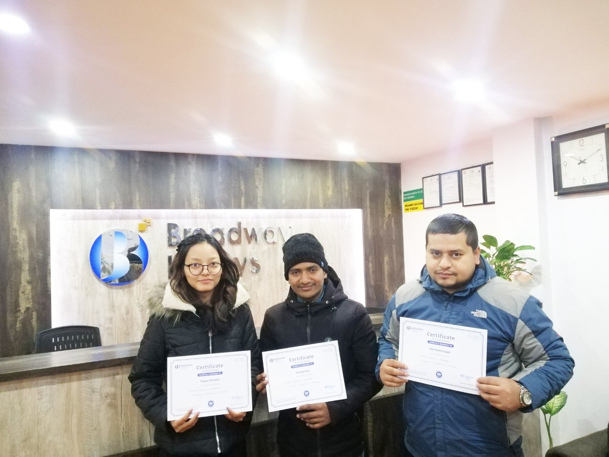 broadwayinfosys's tweet image. Broadway Infosys certifying our students for their course completion!

Here are some glimpses of students receiving their respective certificates!

Wishing you all the best for your future endeavours!

#Certification
#ITTraininInNepal
#InternshipAndPlacement
#BroadwayInfosys