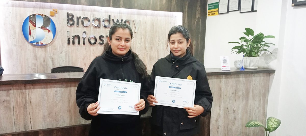 broadwayinfosys's tweet image. Broadway Infosys certifying our students for their course completion!

Here are some glimpses of students receiving their respective certificates!

Wishing you all the best for your future endeavours!

#Certification
#ITTraininInNepal
#InternshipAndPlacement
#BroadwayInfosys