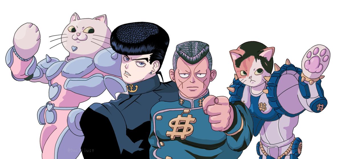 OmoIllust's tweet photo. 自作ポチ袋に描いた仗助と億泰、
そしてウチの子と姪っ子のとこの子
をスタンドにしてみました

#イラスト #お絵描き 
#お絵描き練習中 
#お絵描き初心者 
#illustration 
#猫写真 https://t.co/Qw0Ad8GZgK