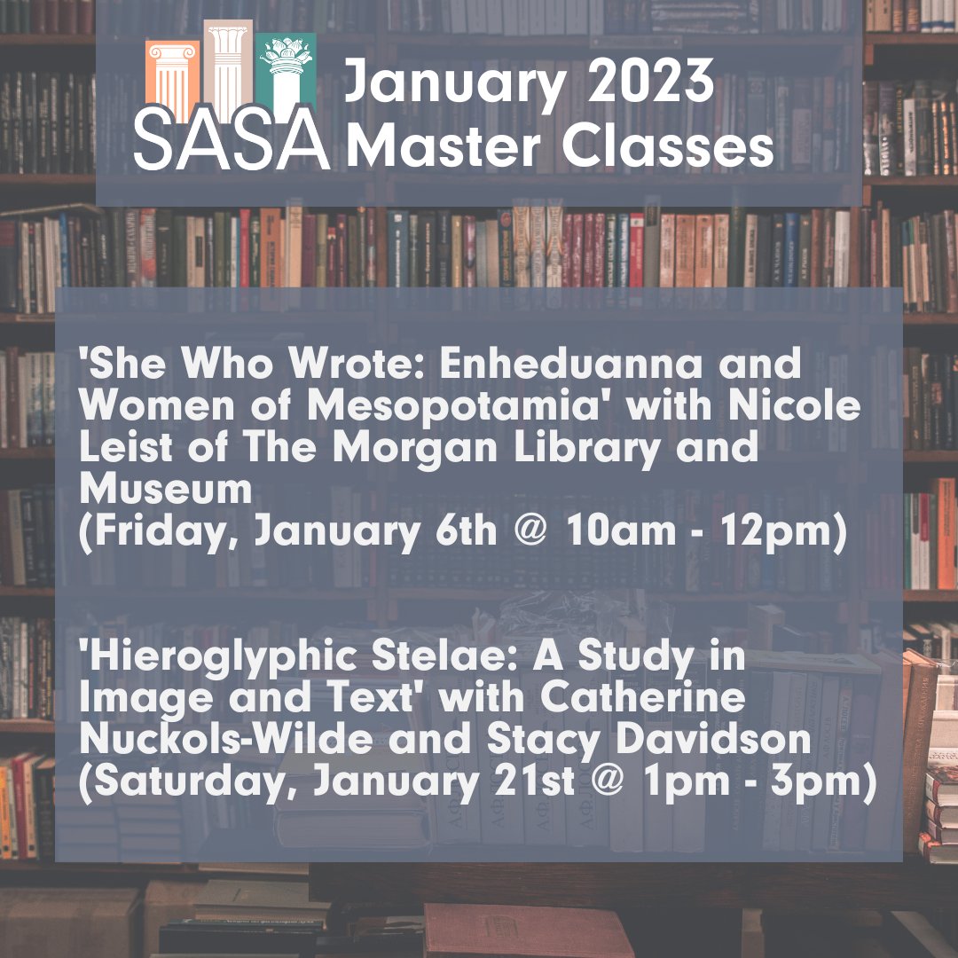 📣 Don't miss SASA January 2023 #ReadingGroups & #MasterClasses starting this week!
 
➡️ RSVP REQUIRED, limited spots available! saveancientstudies.org/events
 
#SASA #Ancient #AncientHistory #SignUpNow #RSVP #OnlineReadingGroup #Free  #TextInTranslation #SourceText #ClassicsTwitter