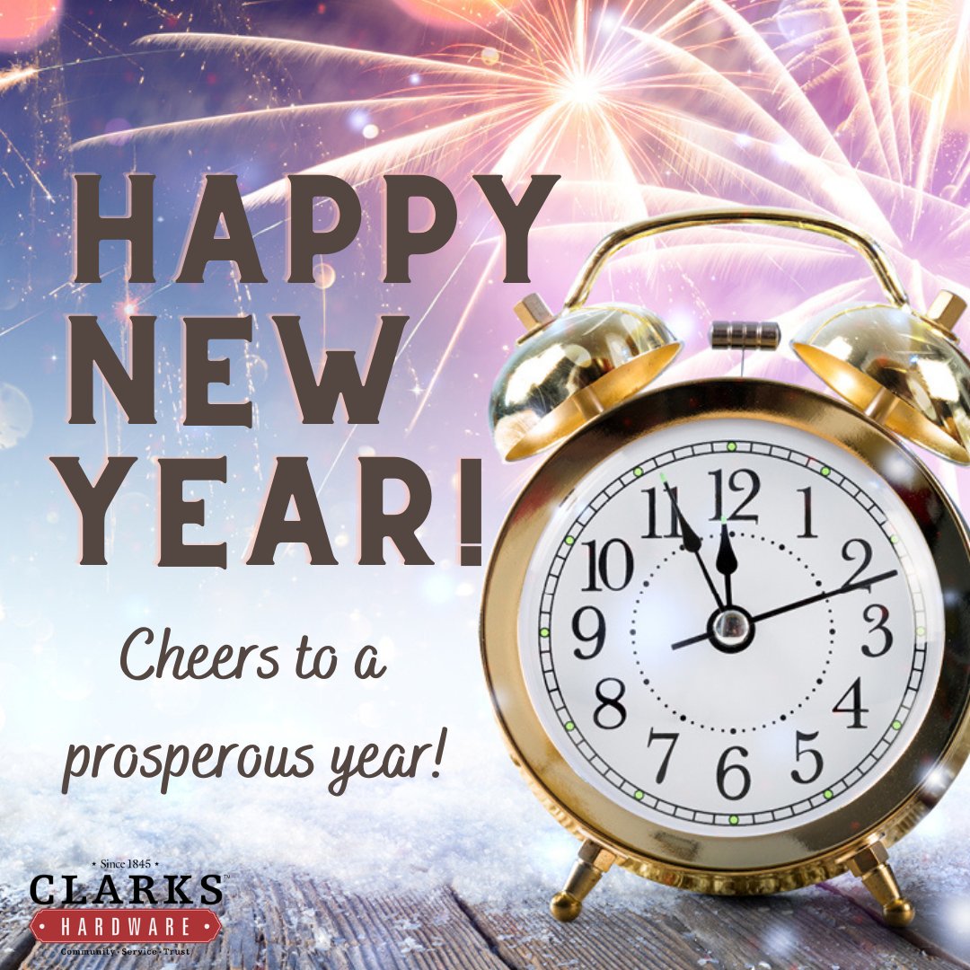 ClarksHardware's tweet photo. 🎊Happy New Year 2️⃣ 0️⃣ 2️⃣ 3️⃣! Wishing you a year filled with new adventures (in home improvement😉) and good fortunes.
We are CLOSED today but will open at 7AM on Monday.
#happynewyear #2023 #clarkshardware #ellicottcity #shoplocal https://t.co/jjlt4aoxR2