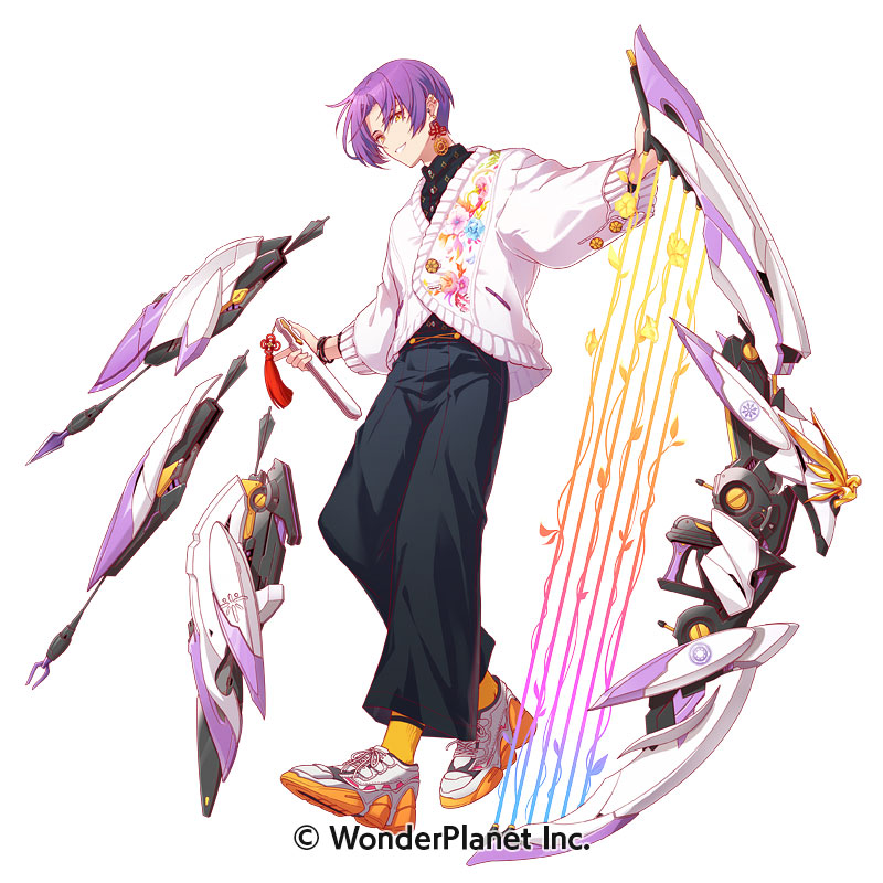 1boy male focus purple hair white background solo jewelry yellow eyes  illustration images