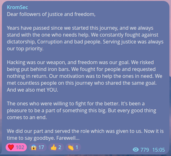 Last message from KromSec. It's been a pleasure. Farewell...
t.me/KromSec/131