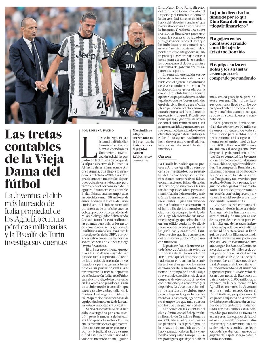 «La Fiscalía ha pedido que se procese a Andrea Agnelli y a otra decena de investigados. Los presuntos delitos que baraja son: comunicaciones corporativas falsas, obstrucción a las autoridades públicas de supervisión...» | ✍️ @lorenapacho en @el_pais 🗞