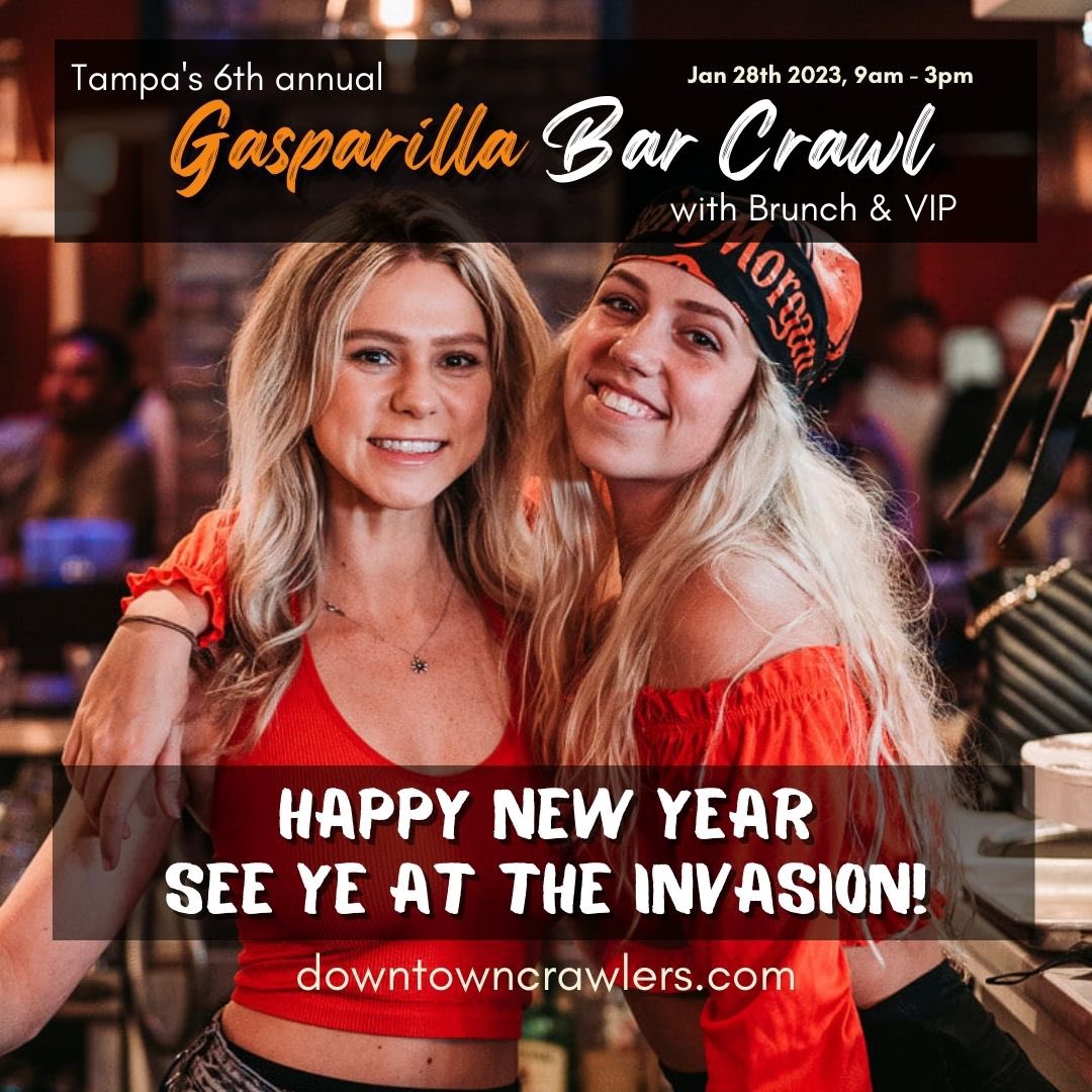 🏴‍☠️ Happy New Year Mateys. Get ready for the best invasion ever. Do #Gasparilla right. Join our #BarCrawl, upgrade with #Brunch + Bottomless #Mimosas, or go Baller Style with the VIP Experience and get guaranteed access to the Big Wave Treasure Cove. 

▶️ downtowncrawlers.com