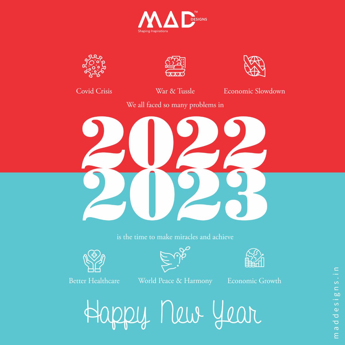 Maddesignspune's tweet photo. Cheers to the New Year! The year 2023 is unquestionably going to be yours.
I hope that this year is the best one yet for you. I pray that you realize all of your goals while experiencing unending joy.
#newyear #newyear2023 #newyearwishes #branding #Consultancy https://t.co/FlcqQAkRcs