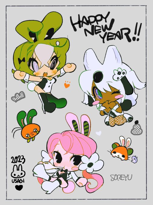 描き初め𝖼𝖺𝗋𝖻𝗈𝗇🅟🅞🅜 🖤🤍🐇 