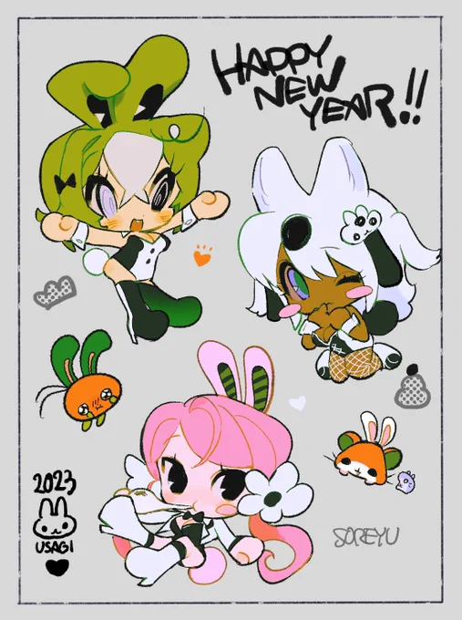 描き初め𝖼𝖺𝗋𝖻𝗈𝗇🅟🅞🅜 🖤🤍🐇 
