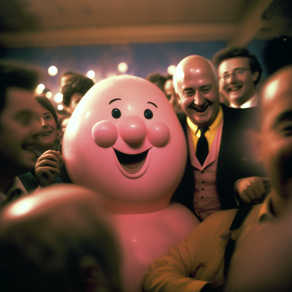 willhowe's tweet photo. Blobbing. A long forgotten fad that spread across pockets of Britain’s population in the 1960’s, later inspiring Noel Edmonds’ “Mr Blobby” character in the early 90’s. #madewithai #midjourney #midjourneyart #midjourneyai #midjourneyartwork #aiartwork #aiartists #aiart #ai https://t.co/kqsOOiDO1V