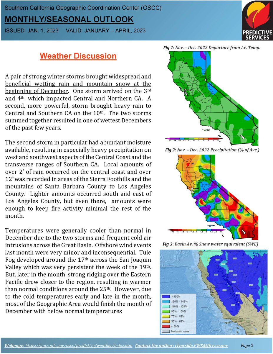 JhawkFire's tweet photo. 1/2 #SoOpsPredServices #WildfireAssessment_Outlook Jan-Apr2023 #FireWeather #FireFuels #FireBehavior https://t.co/S61aL2PW9b @NWSLosAngeles @NWSSanDiego @NWSSPC @NWS_IMET_OPS @RichIMET https://t.co/lvH7QLqBOY