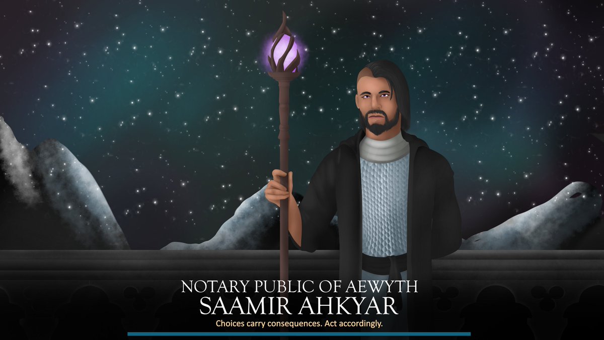 Made a fake loading screen for my <a href="/AgeofCalamitous/">The Age of Calamitous</a> Magus; their cover is a Notary Public.
What better cover to keep in constant contact with books and literature, than be authorized to?

#art #OC #fantasy